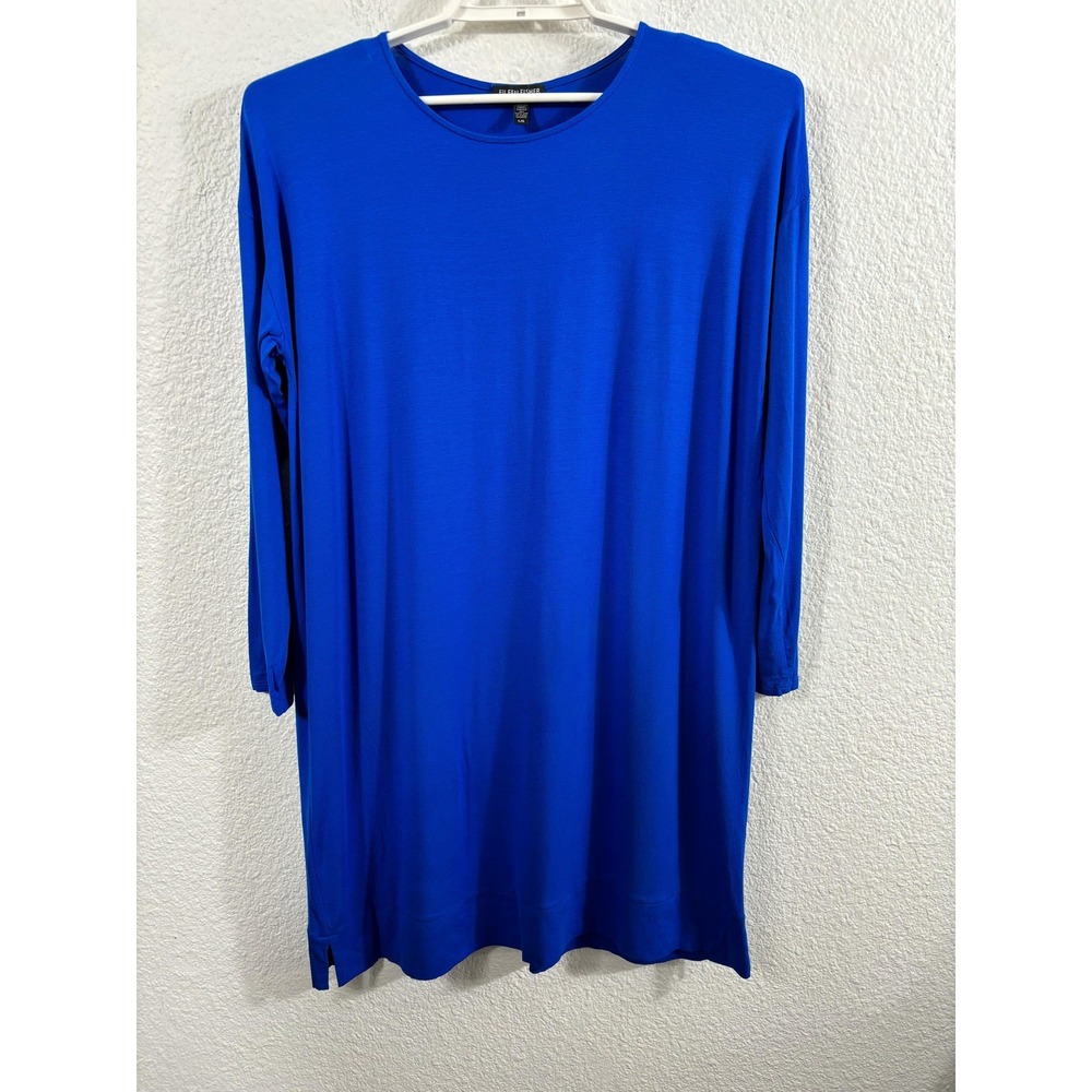Eileen Fisher Dress Womens Large Blue 3/4 Sleeve Tunic Shift Knee Length